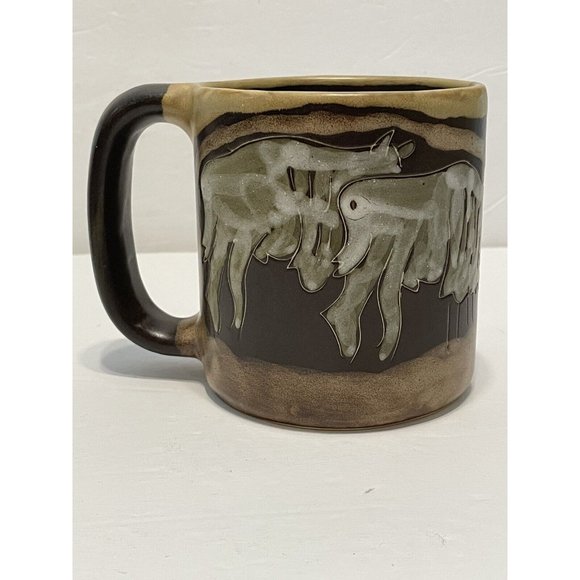 Mara of Mexico Brown Stoneware Coffee Mug Tea Cup Buffalo Cow Bravery Strength - Picture 2 of 6